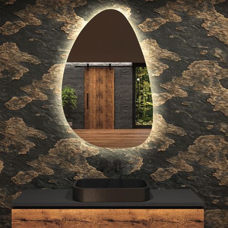 Miroir de salle de bain LED - Miroir 64x104cm asymétrique - Interrupteur tactile - Blanc Froid - (DRIP221) (1/5)