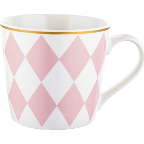 Florina Porzellanbecher mit geometrischem Diamantmuster, 400 ml, Rosa