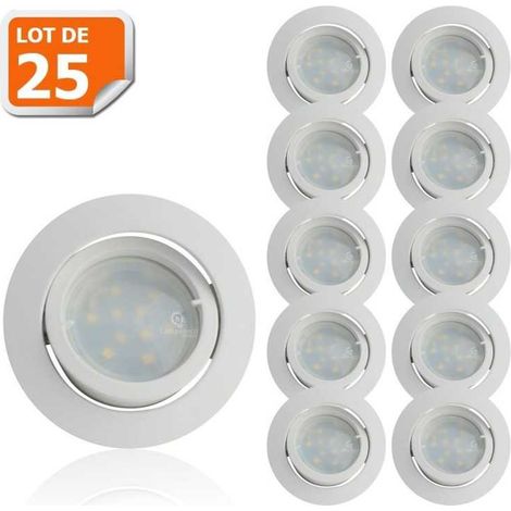 Lot de 25 Spot Led Encastrable Complete Blanc Orientable lumière Blanc Chaud eq. 50W ref.193 (1/5)