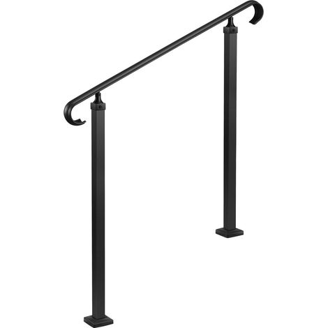 Rambarde pour escalier extérieur, hauteur réglable sur 2 à 3 marches, en acier au carbone, style transitionnel, avec kit d'installation, pour escaliers extérieurs en béton ou en bois, porche, noir mat (1/5)