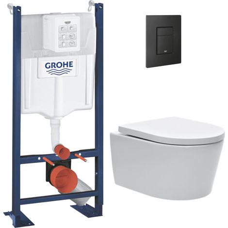 Pack WC Bâti autoportant Rapid SL + WC SAT sans bride et fixations invisibles + Plaque Noir mat (ProjectSATrimless-KF0)