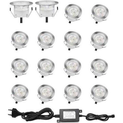 Lot de 16 spots LED encastrables étanches IP67 – 0,6W DC12V – Lumière blanche 4000K – Installation facile pour terrasse et escaliers (1/5)