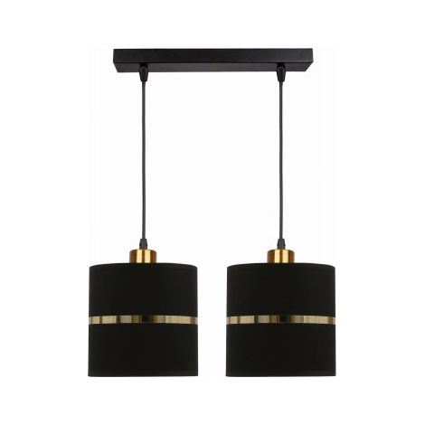 Suspension Assam Candellux noir/or 2xE27 abat-jour double