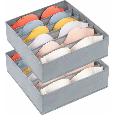 Organisateur Tiroir, Lot de 2 Boîte de Rangement Sous Vetement Pliable à 6 Compartiments, Sac de Rangement Pour Soutien-Gorge non Tissé Rangement de Tiroir de Ménage, Gris (1/5)