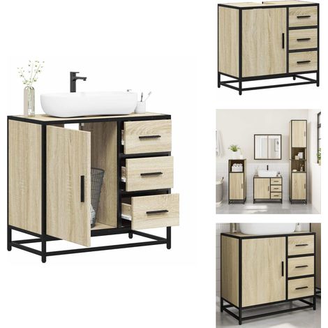 Badschrank Sonoma-Eiche 65x33x60 cm Holzwerkstoff - Waschbeckenunterschrank - Waschbeckenunterschränke - Waschbeckenschrank - Waschtisch (1/5)