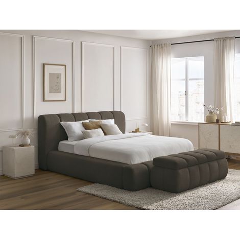 BOBOCHIC - Lit coffre DENALI tissu bouclette + Bout de lit DENALI 160x200 + bout de lit 140 Marron (1/5)