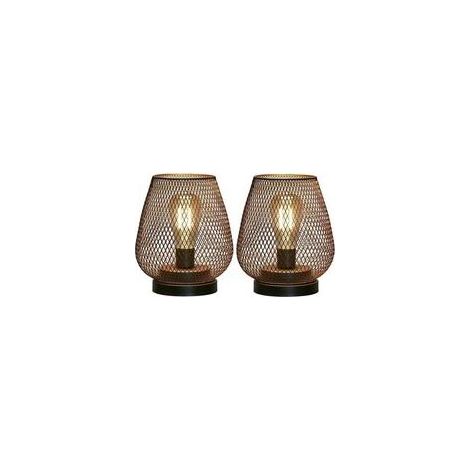 Ensemble de 2 lampes de chevet vintage ACKERMAN en métal noir, éclairage LED doux, 14×14×17 cm, usage intérieur et extérieur (1/5)