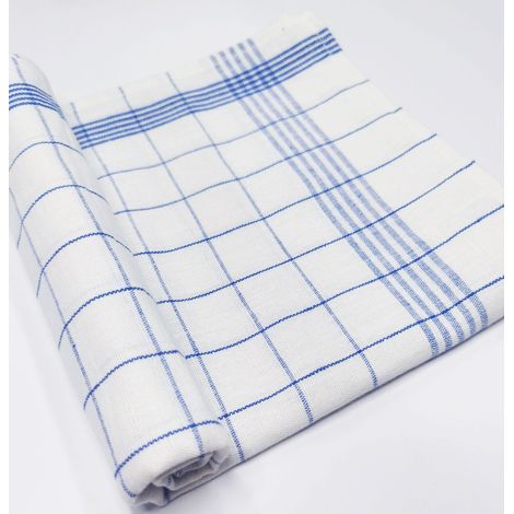 SHINING HOUSE Torchons De Cuisine (Lot De 5,) - 50 x 70 cm - Torchon Vaisselle avec Accroche - Coton - Très Absorbant - Lavable 95° - Design Classique Bleu Carré (5)