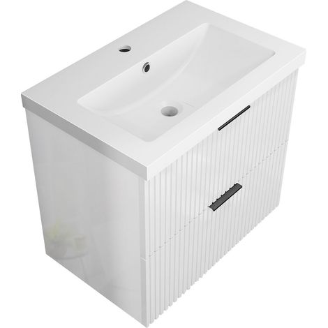 Acezanble Gloss White 600mm Wall Hung Bathroom Vanity Unit with Resin Basin 2 Drawers (1/5)