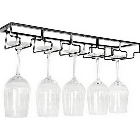Support à verres à vin sous armoire, support à verres à vin surdimensionné à 5 rangées, support à verres à vin en métal, support de rangement pour verres de bar DIY, adapté aux bars et aux cuisines, v (1/4)