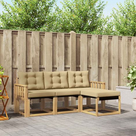 vidaXL Outdoor-Sofagarnitur mit Kissen 4 pcs Weiß und Beige (1/5)
