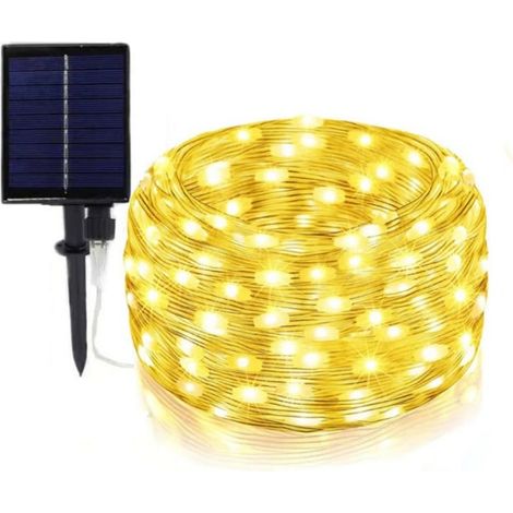TrAdE Shop Traesio - Striscia Luminosa Led 10mt Con Pannello Solare Picchetto Catena Luce Decorazioni Kyp-10 - -Bianco Caldo - (1/5)