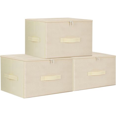 KingSaid Lot de 3 boîtes de rangement pliables en lin avec couvercle à glissière, panier rangement avec couvercle pour vêtements, boite de rangement vetement, paniers et boîtes de rangement maison (Be (1/5)