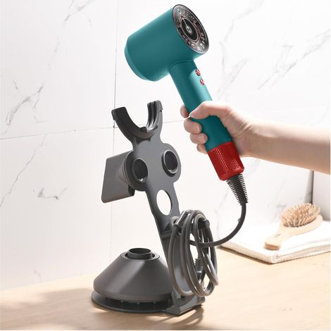 Haartrocknerhalterung aus Aluminiumlegierung, kompatibel mit Dyson, Haartrocknerständer, Haartrocknerhalterung mit Kabelaufbewahrung, passend für 5 Aufsätze (1/5)