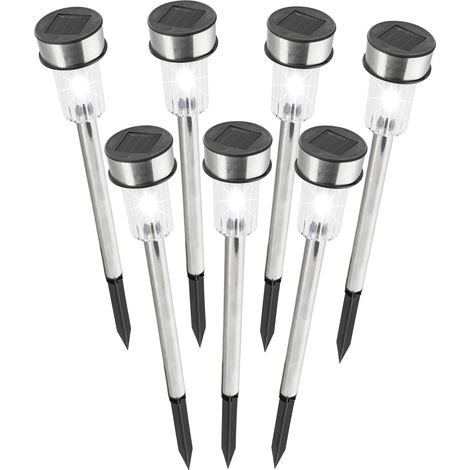 Pack 7 Piquets De Jardin Solaires. Acier Inoxidable. 1 Led Ip44 ø4,6 X 36,5 Cm