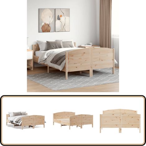 Cadre de lit sans matelas 135x190 cm bois de pin massif - Cadre De Lit - Lit Double - Lit En Bois - Bois De Pin - Tête De Lit