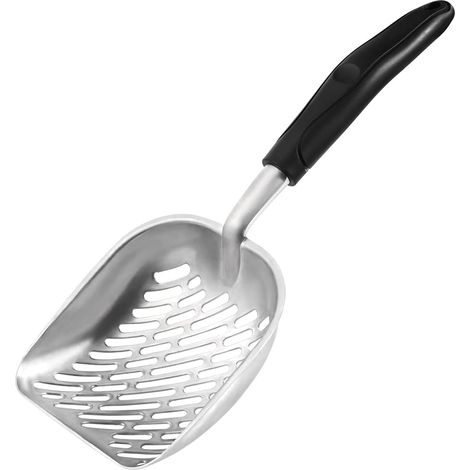 Pelle à litière pour chat, tamis en alliage d'aluminium, pelle profonde, manche long, tamisage des excréments, durable, robuste, pour bac à litière, format jumbo (noir) (1/5)