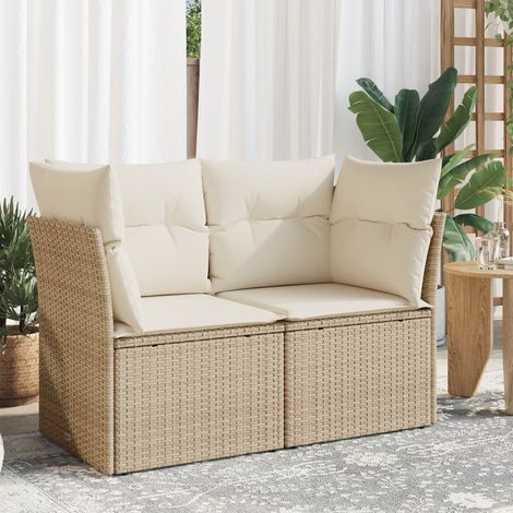 Gartensofa mit Kissen 2-Sitzer Beige Poly Rattan vidaXL