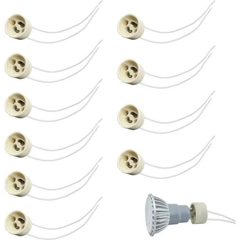 10 Pièces GU10 Douille de Lampe Céramique, Support Lampe GU10, Adaptateur pour Ampoules LED et Halogène, Max 300W, Tension 250V, Résistant à Haute Température, Pour Éclairage Plafond (1/4)