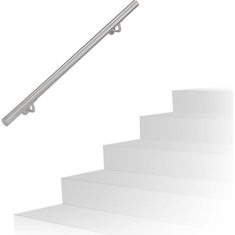 Relaxdays Main courante, inox 201, rampe d'escalier rond, intérieur & extérieur, 100 cm, Ø 38 mm, support mural, argenté