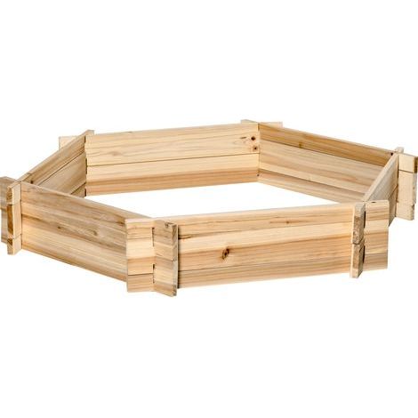 AMXCNOY Jardinière surélevée hexagonale Outsunny, bac à fleurs en bois à monter soi-même pour jardin et balcon, finition naturelle, 100 x 92 x 16 cm (1/5)