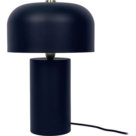 Lámpara de mesa Relaxdays, diseño champiñón, metal, E14, lámpara de noche con cable, 40 x 25 cm, negra