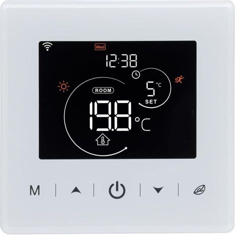 Thermostat WiFi,Thermostat chaudiere gaz a Pile,Thermostat d'ambiance programmable à 2 Fils contrôlé par Tuya ou Smart Life,Compatible avec Alexa et Google Home Commande Vocale,3A,Blanc,Mural (1/4)
