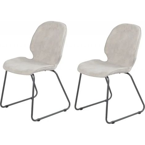 Lot de 2 chaises en suédine gris clair et pieds luge métal - PANAMA (1/5)