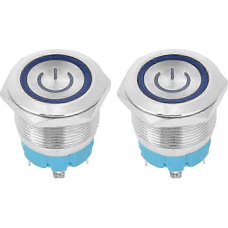 Bouton poussoir rond 22mm tête plate 2 pièces, interrupteur 4 broches 3-6VDC avec voyant lumineux bleu, signal de puissance, pour panneau de commande. (1/4)