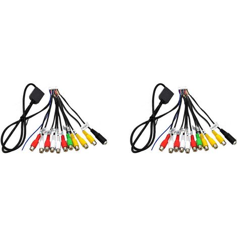 Compatible avec 2 câbles de sortie RCA pour autoradio stéréo, adaptateur Aux-in, faisceau de câblage femelle 20 broches 3,5 mm pour caisson de basses/amplificateur, unité principale, CarPlay. (1/5)