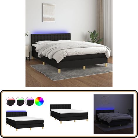 Boxspringbett mit Matratze & LED Schwarz 140x200 cm Stoff - Boxspringbett - Doppelbett - Schlafsystem - Lattenrost - Bettauflage