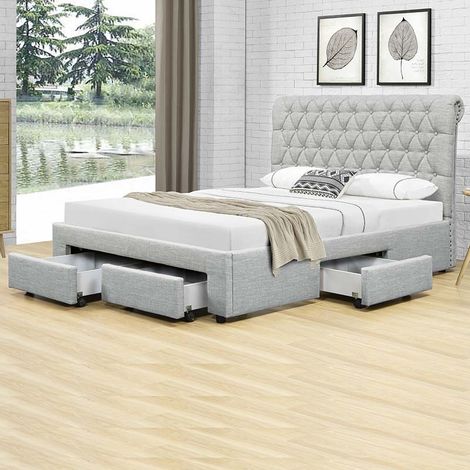 MEUBLER DESIGN Lit Design Avec Tiroirs Hyde - Gris - 160x200, Tissu, Style Contemporain, 226.5 x 176 x 104 cm (1/5)