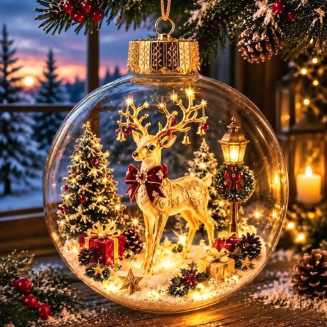 Boule de Noël Diorama Miniature Lumineuse Modèle F avec lumière Plastique 11 × 12 × 12 cm 100 g – Livraison gratuite