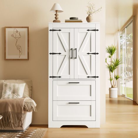 Küchenschrank im landhausstil - 60x30x128cm - hochschrank für esszimmer und wohnzimmer mit 2 schubladen und verstellbaren einlegeböden aus mdf - weiß (1/5)