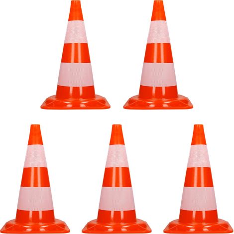 ECD Germany 5 Stück Verkehrskegel Pylone 47 cm, Orange-Weiß, Verkehrsleitkegel mit 2 reflektierenden Streifen, stapelbar & flexibel, Warnleitkegel Warnkegel Leitkegel Verkehrshütchen Markierungskegel