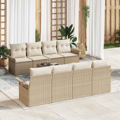 Conjunto de sofá de jardín 9 pcs Beige Poliratán vidaXL (1/5)