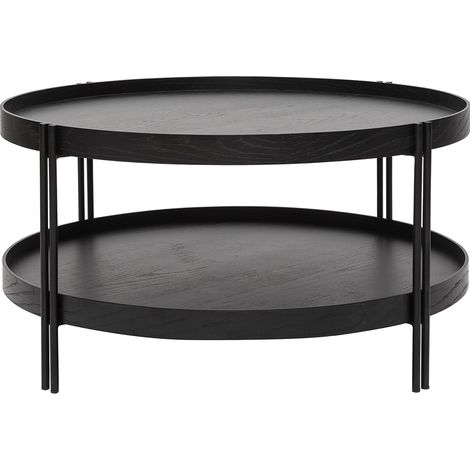 Runder Couchtisch aus Eiche schwarz und Metall D80 cm TWICE