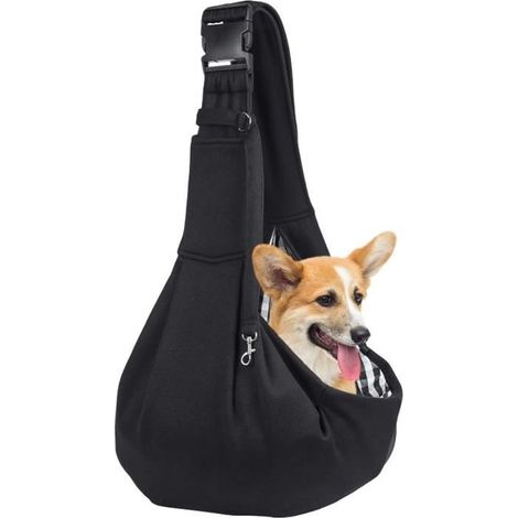 Sac de transport pour chien - Bandoulière réglable - Tissu polaire - Capacité 7,5 kg - Noir (1/4)