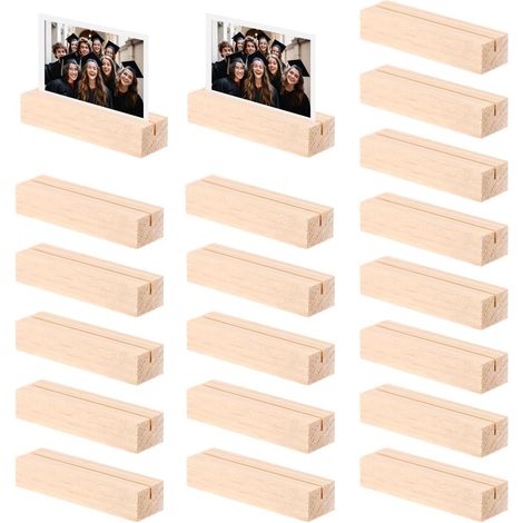 Set di 20 portafoto in legno, portacarte da 10 cm, portacarte da tavolo, portacarte in legno con scanalatura dritta, portacarte, porta menù per foto di matrimonio