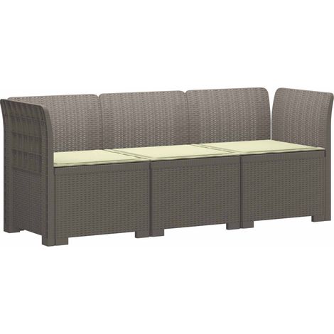 Canapé de Jardin Modulable 3 Places en PP Aspect Rotin avec Coussins Gris Clair - PANGIVO (1/5)