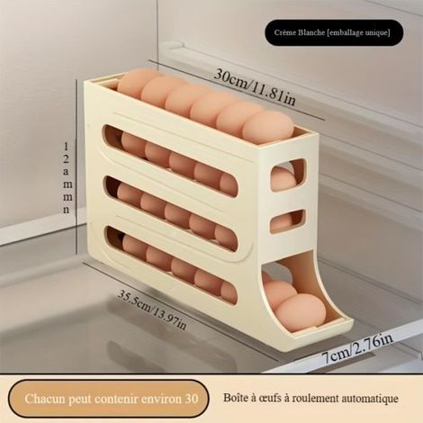1 Distributeur d'œufs, Rangement automatique, Support plastique, Beige, Pour cuisine et réfrigérateur