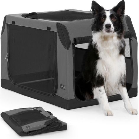 Hundetransportbox Auto faltbar L Grau, Kofferraum/Rückbank, 360° Belüftung (1/5)