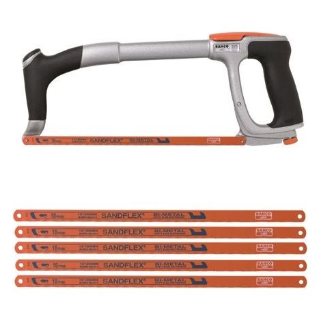 Bahco 325 Hacksaw 12in 300mm Hacksaw Ergonomic Design with x5 3906-300-32 Blades