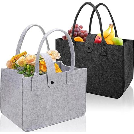 Sacs en Feutre Shopper, Panier de Courses en Feutre 30x20x18cm, Sac avec Poignée en Feutre, Grand Sac de Courses avec Anse pour Shopping Pique-Niques Excursions Stockage (Noir, Gris) (1/5)