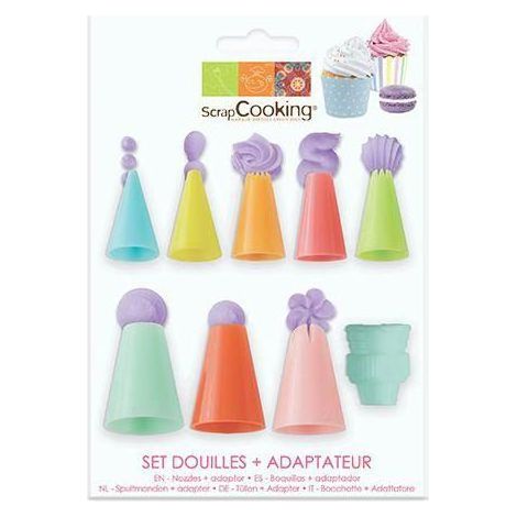 Set de douilles - SCRAPCOOKING - 9 pcs - 8 douilles colorées - 1 adaptateur - Rouge