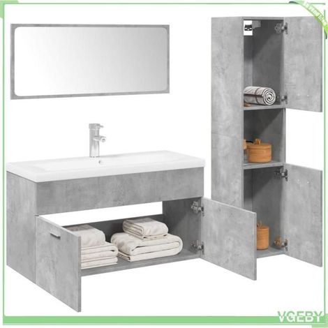 Ensemble de meubles de salle de bain 4 pcs - 3324881 - Gris béton - Bois d'ingénierie - Vasque céramique avec trop-plein (1/5)