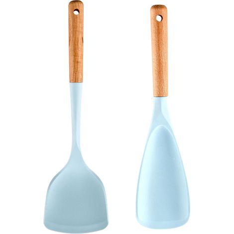 SpaTule Et Racloir En Silicone - Résistant À La Chaleur Jusqu'à 230 °C - Poignée En Bois Massif - Pour Casseroles Antiadhésives - Lot De 2 (1/5)
