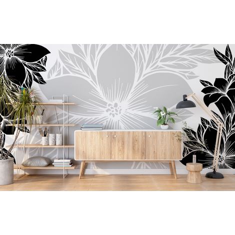 Papier peint fleuri - magnolia géant gris - 150 x 250 cm (1/2)