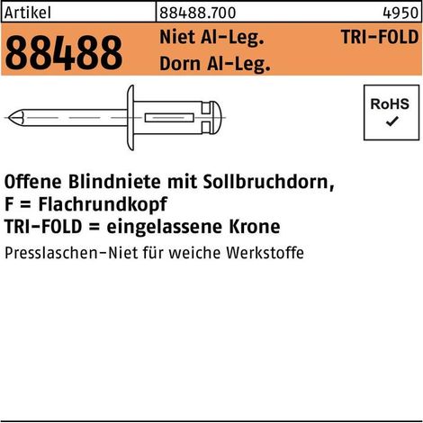 Blindniete R 88488 Flachrundkopf 4,8x22,2 Niet Alu/Dorn Alu 250St. GESIPA