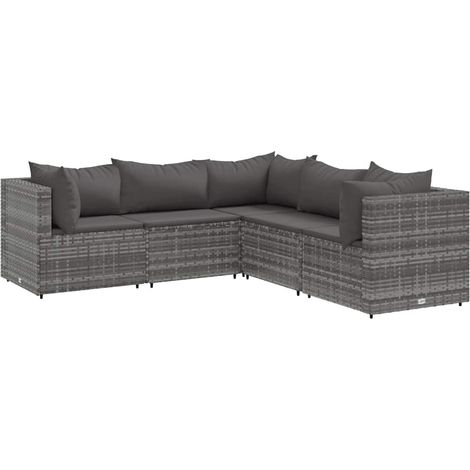 5-tlg. Garten-Lounge-Set mit Kissen Grau Poly Rattan vidaXL265277 (1/5)